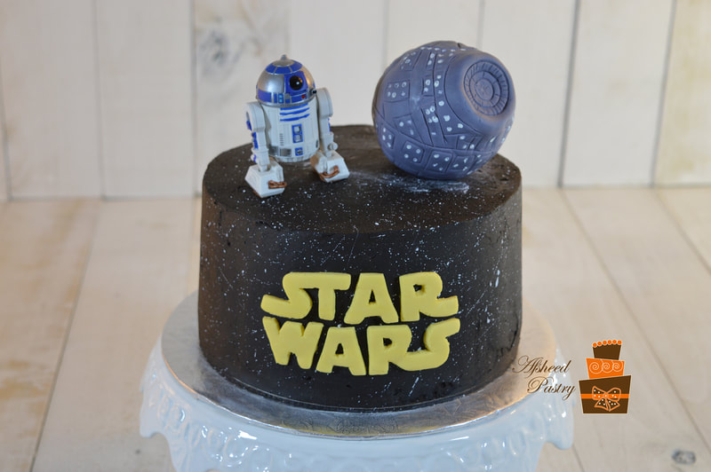 Star wars themed cake with hand made death star